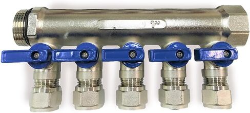 4 Loop 1/2" Plumbing PEX Manifolds 1" trunk w/ 1/2" Pex Ball Valves - 4-Branch Radiant Heat Manifold - PEX Tubing Floor Heating Manifolds - Red Handles (4 Loop Red) in Kuwait