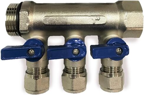 4 Loop 1/2" Plumbing PEX Manifolds 1" trunk w/ 1/2" Pex Ball Valves - 4-Branch Radiant Heat Manifold - PEX Tubing Floor Heating Manifolds - Red Handles (4 Loop Red) in Kuwait
