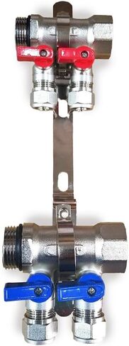 4 Loop 1/2" Plumbing PEX Manifolds 1" trunk w/ 1/2" Pex Ball Valves - 4-Branch Radiant Heat Manifold - PEX Tubing Floor Heating Manifolds - Red Handles (4 Loop Red) in Kuwait