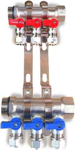 4 Loop 1/2" Plumbing PEX Manifolds 1" trunk w/ 1/2" Pex Ball Valves - 4-Branch Radiant Heat Manifold - PEX Tubing Floor Heating Manifolds - Red Handles (4 Loop Red) in Kuwait
