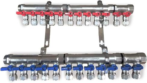 4 Loop 1/2" Plumbing PEX Manifolds 1" trunk w/ 1/2" Pex Ball Valves - 4-Branch Radiant Heat Manifold - PEX Tubing Floor Heating Manifolds - Red Handles (4 Loop Red) in Kuwait