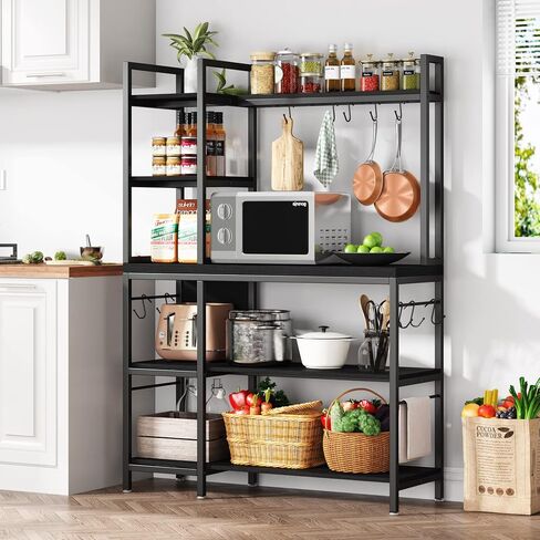 Tribesigns Bakers Rack with Storage for Kitchen 43 Inch Wide Large Racks Shelves, 5-Tier Tall Utility Shelves Organizers and 10 Hooks, Black Brown in Saudi Arabia