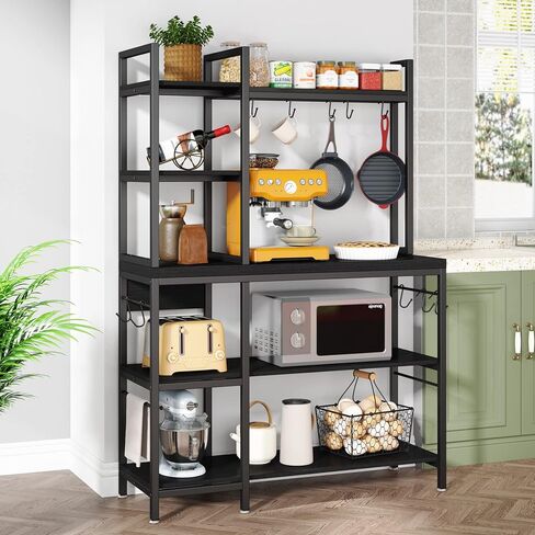 Tribesigns Bakers Rack with Storage for Kitchen 43 Inch Wide Large Racks Shelves, 5-Tier Tall Utility Shelves Organizers and 10 Hooks, Black Brown in Saudi Arabia