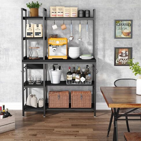 Tribesigns Bakers Rack with Storage for Kitchen 43 Inch Wide Large Racks Shelves, 5-Tier Tall Utility Shelves Organizers and 10 Hooks, Black Brown in Saudi Arabia
