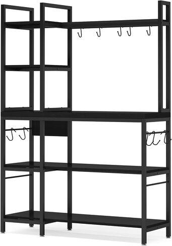 Tribesigns Bakers Rack with Storage for Kitchen 43 Inch Wide Large Racks Shelves, 5-Tier Tall Utility Shelves Organizers and 10 Hooks, Black Brown in Saudi Arabia