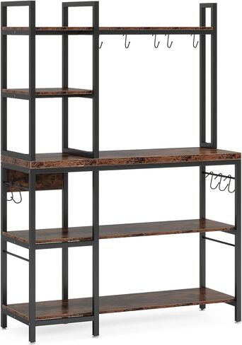 Tribesigns Bakers Rack with Storage for Kitchen 43 Inch Wide Large Racks Shelves, 5-Tier Tall Utility Shelves Organizers and 10 Hooks, Black Brown in Saudi Arabia