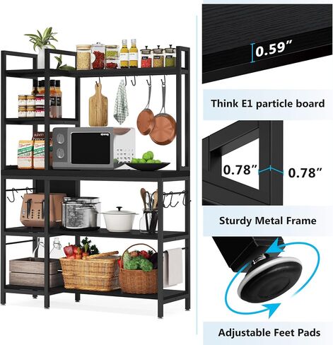 Tribesigns Bakers Rack with Storage for Kitchen 43 Inch Wide Large Racks Shelves, 5-Tier Tall Utility Shelves Organizers and 10 Hooks, Black Brown in Saudi Arabia