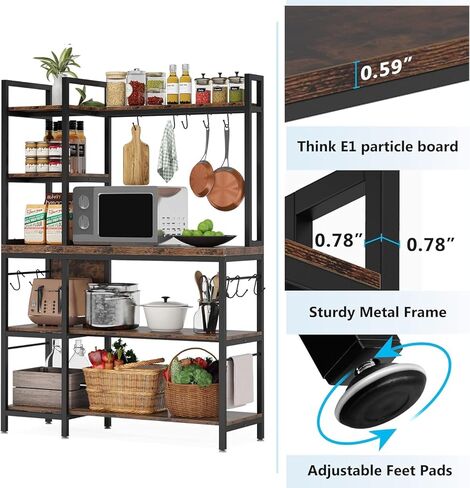 Tribesigns Bakers Rack with Storage for Kitchen 43 Inch Wide Large Racks Shelves, 5-Tier Tall Utility Shelves Organizers and 10 Hooks, Black Brown in Saudi Arabia