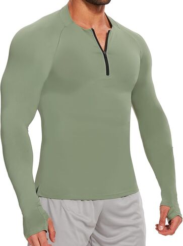 MISS MOLY Mens Long Sleeve Compression Shirt Workout Gym T-Shirt 1/4 Zip Up Dry Top Athletic Base Layer Sport Undershirt in Saudi Arabia