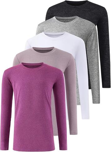 5 Pack: Youth Girls Long Sleeve Shirts Dry Fit Athletic T-Shirts Soft Active Performance Tees Tops for Kids Teens in Saudi Arabia