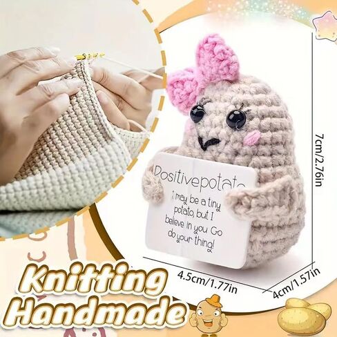 Mini Funny Knitted Wool Potato with Positive Card -Cute Animals Creative Knitted Holding Card Crochet Birthday Christmas Girls Gifts Party Decor in Saudi Arabia