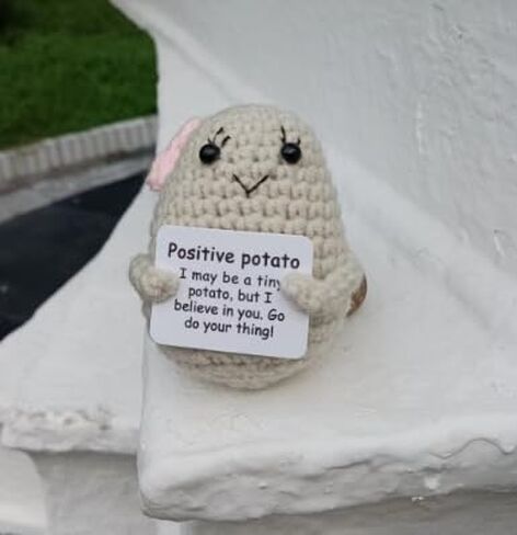 Mini Funny Knitted Wool Potato with Positive Card -Cute Animals Creative Knitted Holding Card Crochet Birthday Christmas Girls Gifts Party Decor in Saudi Arabia