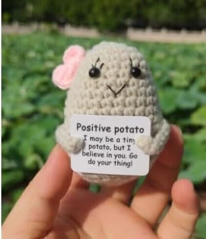 Mini Funny Knitted Wool Potato with Positive Card -Cute Animals Creative Knitted Holding Card Crochet Birthday Christmas Girls Gifts Party Decor in Saudi Arabia