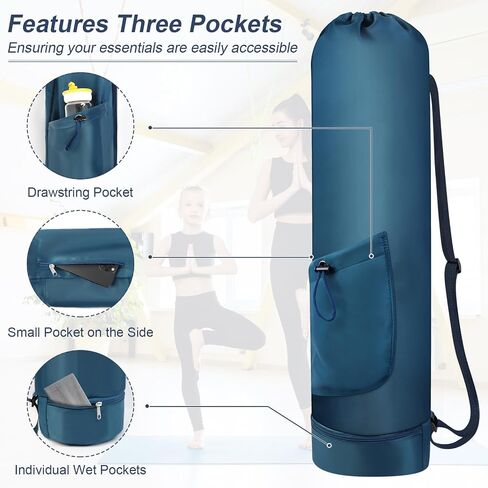 Yoga Mat Bag with Water Bottle, Full Zip Yoga Mat Carrier Adjustable Strap Yoga Mat Holder with Pocket Waterproof Yoga Bags for Women Men in Saudi Arabia