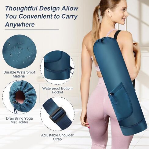 Yoga Mat Bag with Water Bottle, Full Zip Yoga Mat Carrier Adjustable Strap Yoga Mat Holder with Pocket Waterproof Yoga Bags for Women Men in Saudi Arabia