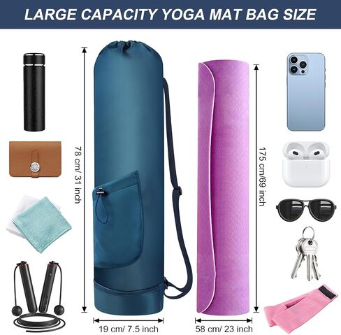 Yoga Mat Bag with Water Bottle, Full Zip Yoga Mat Carrier Adjustable Strap Yoga Mat Holder with Pocket Waterproof Yoga Bags for Women Men in Saudi Arabia
