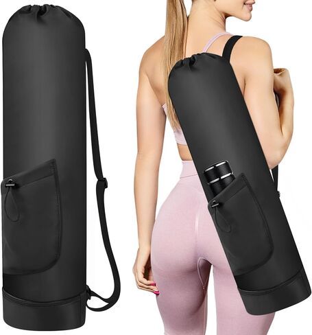Yoga Mat Bag with Water Bottle, Full Zip Yoga Mat Carrier Adjustable Strap Yoga Mat Holder with Pocket Waterproof Yoga Bags for Women Men in Saudi Arabia