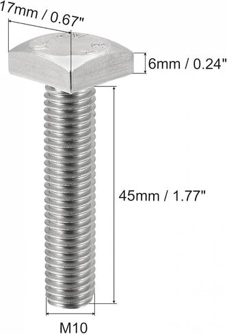 مسمار برأس مربع من uxcell، M10x60mm خيط كامل 304 من الفولاذ المقاوم للصدأ درجة C برغي آلة مربع in Saudi Arabia