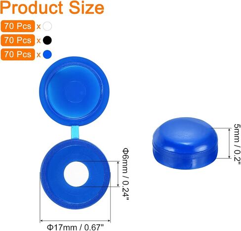 uxcell 210Pcs Screw Cover Caps, Plastic Hinged Screw Covers, Snap Washer Covers Screw Caps for Furniture and Walls, Blue/Coffee/Grey in Saudi Arabia