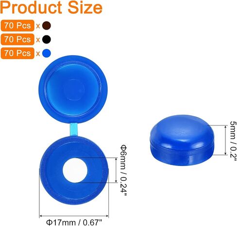 uxcell 210Pcs Screw Cover Caps, Plastic Hinged Screw Covers, Snap Washer Covers Screw Caps for Furniture and Walls, Blue/Coffee/Grey in Saudi Arabia