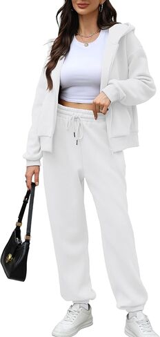 Saloogoe Sweatsuits Women 2 Piece Outfits 2024 Fall Fleece Sweatshirt Sets Zip Up Hoodie Sets Travel Lounge Sets in Kuwait