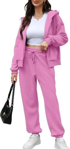 Saloogoe Sweatsuits Women 2 Piece Outfits 2024 Fall Fleece Sweatshirt Sets Zip Up Hoodie Sets Travel Lounge Sets in Kuwait