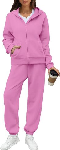 Saloogoe Sweatsuits Women 2 Piece Outfits 2024 Fall Fleece Sweatshirt Sets Zip Up Hoodie Sets Travel Lounge Sets in Kuwait