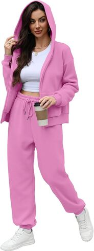 Saloogoe Sweatsuits Women 2 Piece Outfits 2024 Fall Fleece Sweatshirt Sets Zip Up Hoodie Sets Travel Lounge Sets in Kuwait