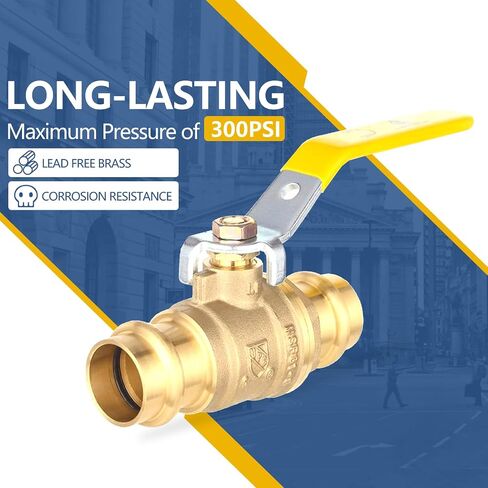 1/2-Inch Press X Press Ball Valve for Copper Tubing,Brass Full Port Water Stop Shut Off Ball Valve,1/4 Turn with EPDM O-ring(Pack of 5) in Saudi Arabia