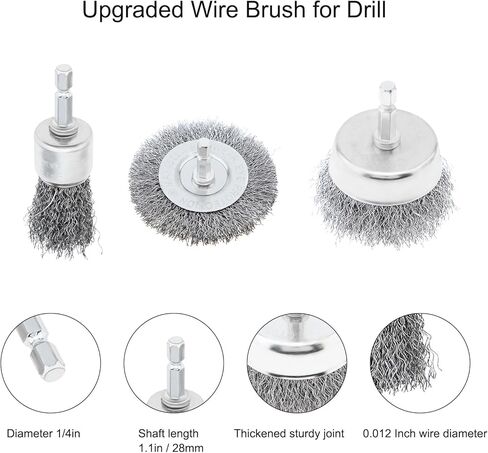 9 قطع فرشاة سلكية لمجموعة المثقاب، ساق سداسية 1/4 بوصة، 0.012 بوصة من الكربون الخشن السرعة القصوى 4500 دورة في الدقيقة من الفولاذ 7 أحجام ملحق فرشاة سلك الحفر لإزالة الطلاء والصدأ in Kuwait