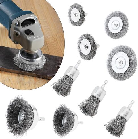 9 قطع فرشاة سلكية لمجموعة المثقاب، ساق سداسية 1/4 بوصة، 0.012 بوصة من الكربون الخشن السرعة القصوى 4500 دورة في الدقيقة من الفولاذ 7 أحجام ملحق فرشاة سلك الحفر لإزالة الطلاء والصدأ in Kuwait