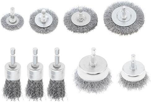 9 قطع فرشاة سلكية لمجموعة المثقاب، ساق سداسية 1/4 بوصة، 0.012 بوصة من الكربون الخشن السرعة القصوى 4500 دورة في الدقيقة من الفولاذ 7 أحجام ملحق فرشاة سلك الحفر لإزالة الطلاء والصدأ in Kuwait