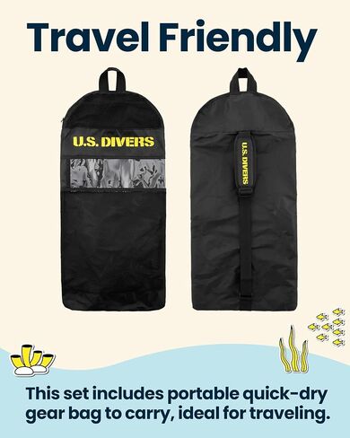 OutdoorMaster x U.S. Divers Cozumel DX معدات الغطس للسفر للبالغين مع قناع مضاد للضباب، أنبوب تنفس علوي جاف، وزعانف وحقيبة معدات للغوص والغطس والسباحة in Saudi Arabia