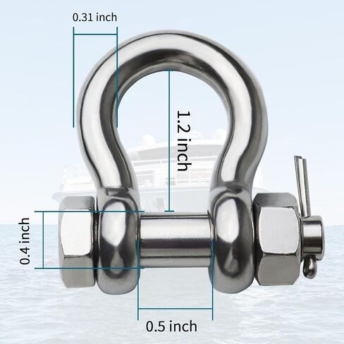 Stainless Steel D Ring Shackles 1/4" 5/16" 3/8" 1/2 inch 316 SS Heavy Duty Boat Anchor Shackle Marine Grade Bow Shackles with Cotter Pins in Kuwait