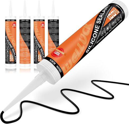 WELLUCK Black Silicone Caulk, 100% Waterproof Silicone Sealant Adhesive Caulking,for RV, Kitchen,Bathroom, Window, Door, Glass, Auto Leak Sealing 10.2FL.OZ/300ML（1 Pack） in Saudi Arabia