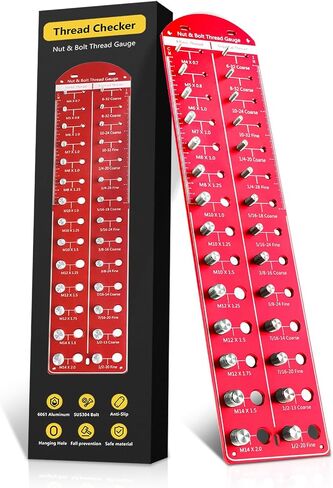 28 Thread Checker, Bolt and Nut Identifier Gauge | Measures #6 to ½" & 4mm to 14mm | 14 Standard and 14 Metric Bolt and Screw Size Thread Gauge with Aluminum Board and SUS 304 Bolt (Black, 1#) in Saudi Arabia