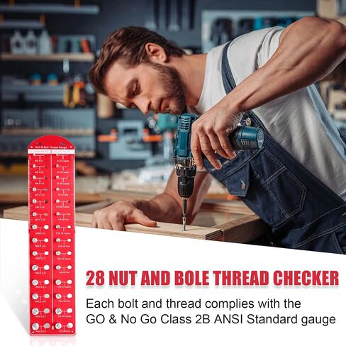 28 Thread Checker, Bolt and Nut Identifier Gauge | Measures #6 to ½" & 4mm to 14mm | 14 Standard and 14 Metric Bolt and Screw Size Thread Gauge with Aluminum Board and SUS 304 Bolt (Black, 1#) in Saudi Arabia