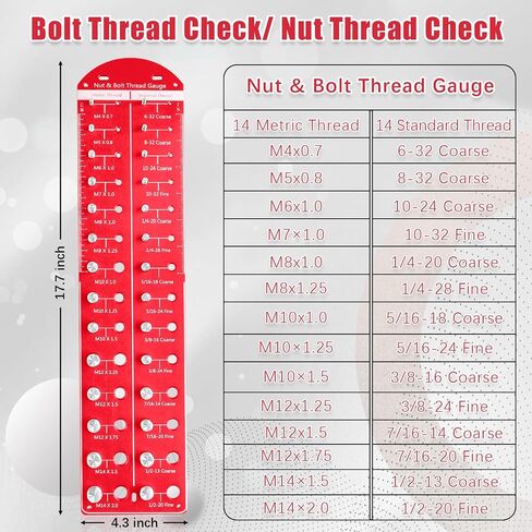 28 Thread Checker, Bolt and Nut Identifier Gauge | Measures #6 to ½" & 4mm to 14mm | 14 Standard and 14 Metric Bolt and Screw Size Thread Gauge with Aluminum Board and SUS 304 Bolt (Black, 1#) in Saudi Arabia