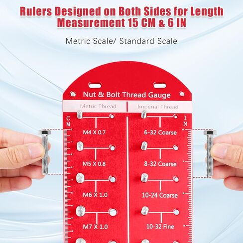 28 Thread Checker, Bolt and Nut Identifier Gauge | Measures #6 to ½" & 4mm to 14mm | 14 Standard and 14 Metric Bolt and Screw Size Thread Gauge with Aluminum Board and SUS 304 Bolt (Black, 1#) in Saudi Arabia