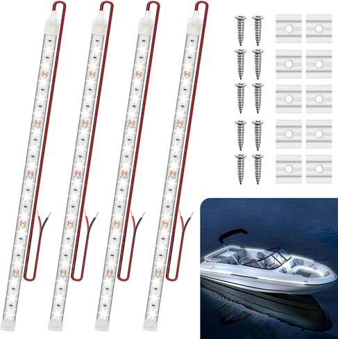 أضواء شريطية LED غاطسة للقوارب البحرية، 4 قطع 20 بوصة 12 فولت أضواء داخلية فائقة السطوع للقارب، IP68 مقاومة للماء أضواء شريطية LED بحرية ليلية للصيد للقوارب، قوارب الكاياك (أبيض) in Kuwait