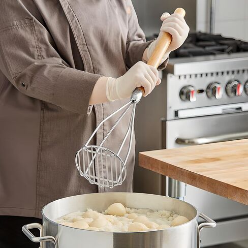 OCS Parts Pro Chef Series هراسة بطاطس مستديرة مقاس 24 بوصة بمقبض خشبي | هراسة الطعام والبطاطس المطلية بالكروم شديدة التحمل للمطابخ المنزلية والتجارية in Saudi Arabia
