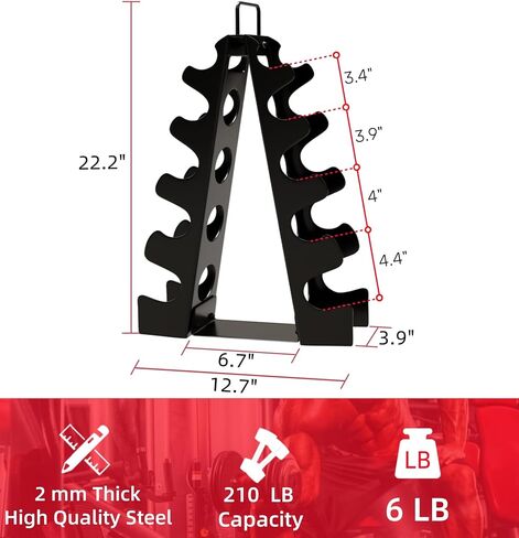 Weight Rack for Dumbbells, 5 Tiers Compact A-Frame Home Gym Organizer, Dumbbell Rack Stand Only, Alloy Steel Dumbbell Rack with Handle for Home Gym and Workout (Dumbbells Not Include) in Kuwait