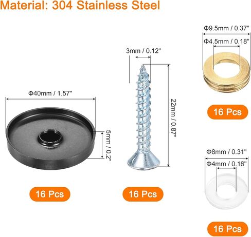 uxcell 16 Pcs Screw Covers Caps, 304 Stainless Steel Mirror Screws Decorative Caps Cover Nails, Mirror Screws Fasteners for Sign Advertising Hardware Construction, 16mm Diameter, Black in Saudi Arabia