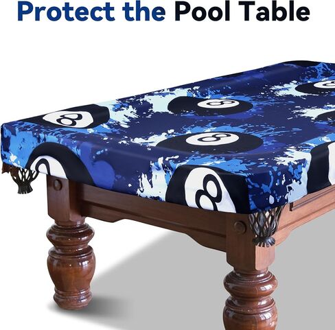 MABOZOO 8 Ball Pattern Billiard Pool Table Cover, Waterproof & Tearproof Snooker Table Covers for Pool Table 8 Fitted, Indoor/Outdoor Pool Table Accessories for Protecting Felt (Black) in Saudi Arabia