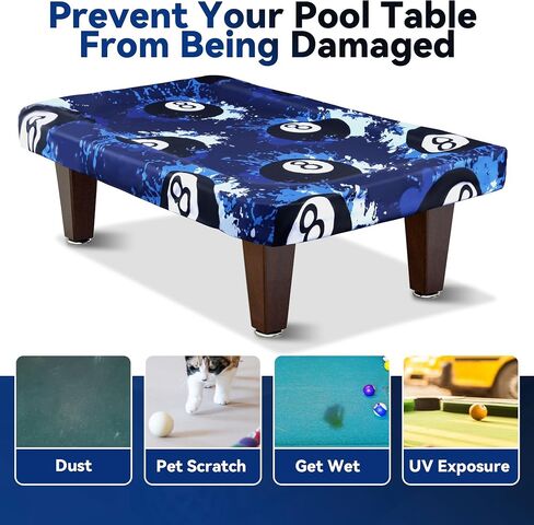 MABOZOO 8 Ball Pattern Billiard Pool Table Cover, Waterproof & Tearproof Snooker Table Covers for Pool Table 8 Fitted, Indoor/Outdoor Pool Table Accessories for Protecting Felt (Black) in Saudi Arabia
