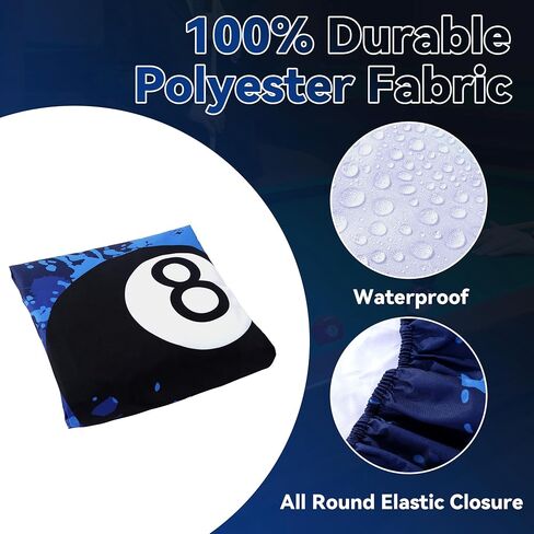MABOZOO 8 Ball Pattern Billiard Pool Table Cover, Waterproof & Tearproof Snooker Table Covers for Pool Table 8 Fitted, Indoor/Outdoor Pool Table Accessories for Protecting Felt (Black) in Saudi Arabia