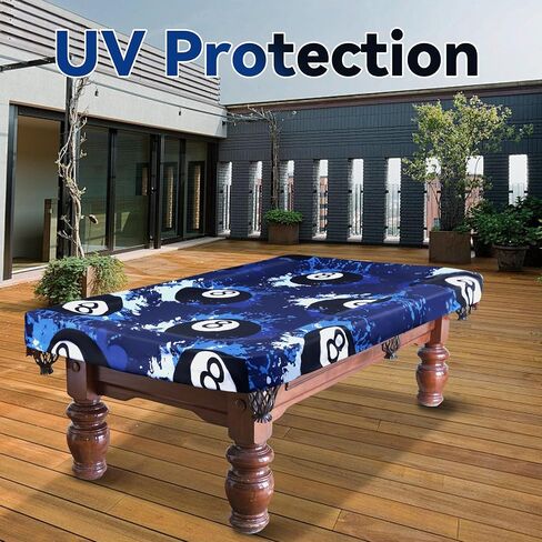 MABOZOO 8 Ball Pattern Billiard Pool Table Cover, Waterproof & Tearproof Snooker Table Covers for Pool Table 8 Fitted, Indoor/Outdoor Pool Table Accessories for Protecting Felt (Black) in Saudi Arabia