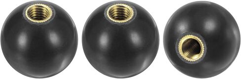3-Pack Threaded Ball Knobs, M12 Female Thread 40mm Dia. Thermoset Ball Knob for Lathe/Machine/Lawn Mowers, Round Phenolic Brass Insert Lever Handle [Black] in Saudi Arabia