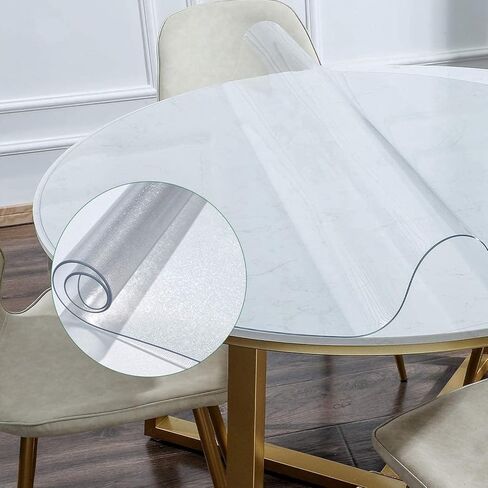 NECAUX 42 Inch Round Clear Table Cover Protector, 2mm Thick Upgraded Version, Unshrinkable Waterproof Scratch Resistant Plastic Tablecloth Protector Circle Table Pad for Dining Room Table Office Desk in Kuwait