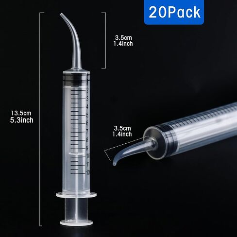 7Pack Wisdom Teeth Syringe, 12ml/cc Dental Syringe with Curved Tip & Measurement, Curved Dental Irrigation Syringe, Disposable Sealed for Dental Care, Oral Tonsil Stone, Feeding, Liquid Injection in Kuwait